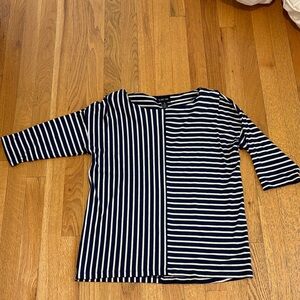 Ronen Chen Navy and White Striped Short Sleeve Top